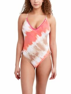 Flash Sale 🌟 BCBGeneration 👩 Womens Tie-Dye Embroidered One-Piece 🩱 Swimsuit 🎉