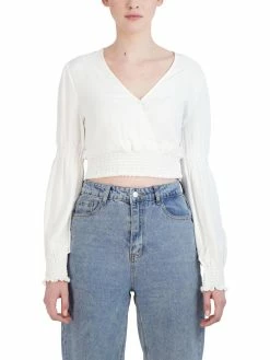 Outlet π BCBGeneration π© Womens Bishop Sleeve Smocked Crop Top π