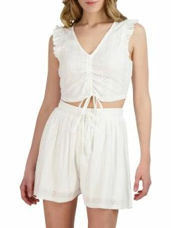Coupon 😀 BCBGeneration 👩 Womens Eyelet Ruffle Cropped 🔥