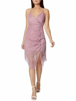 Discount 🧨 BCBGeneration 👩 Womens Metallic Ruched Midi 👗 Dress 🥰